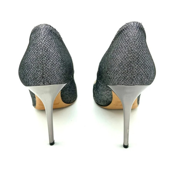 Jimmy Choo Romy 100 Silver Anthracite Stiletto Glitter Heel Pumps, EU 40.5 US 10 - Picture 7 of 11